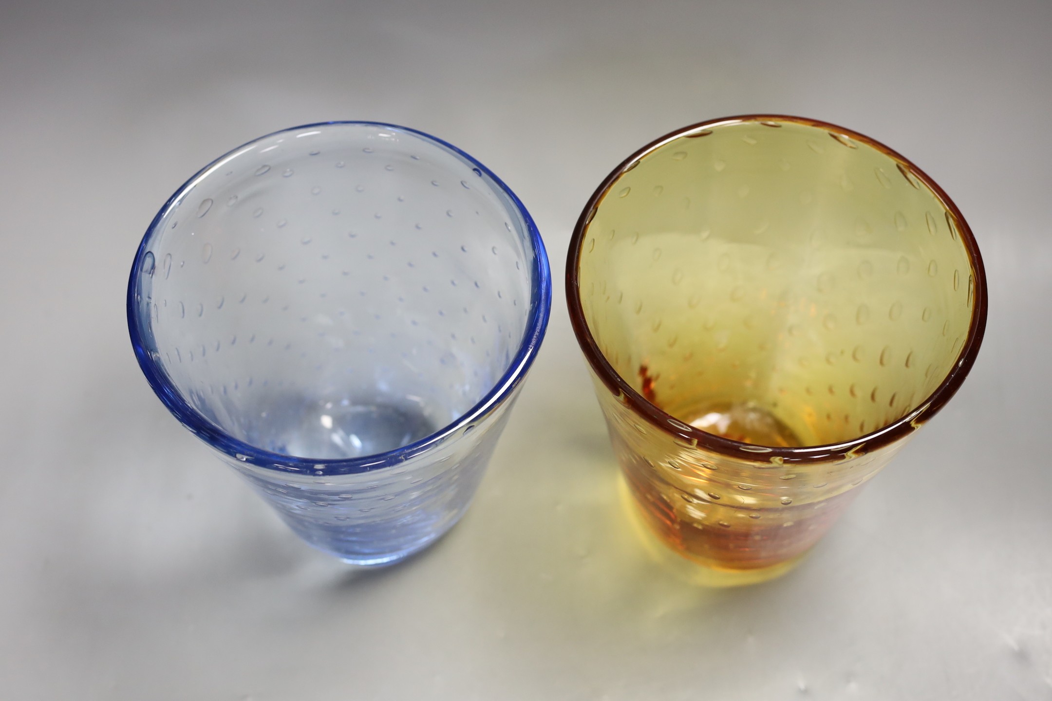 Two bubble suffused glass vases, probably Whitefriars, 18cms high
